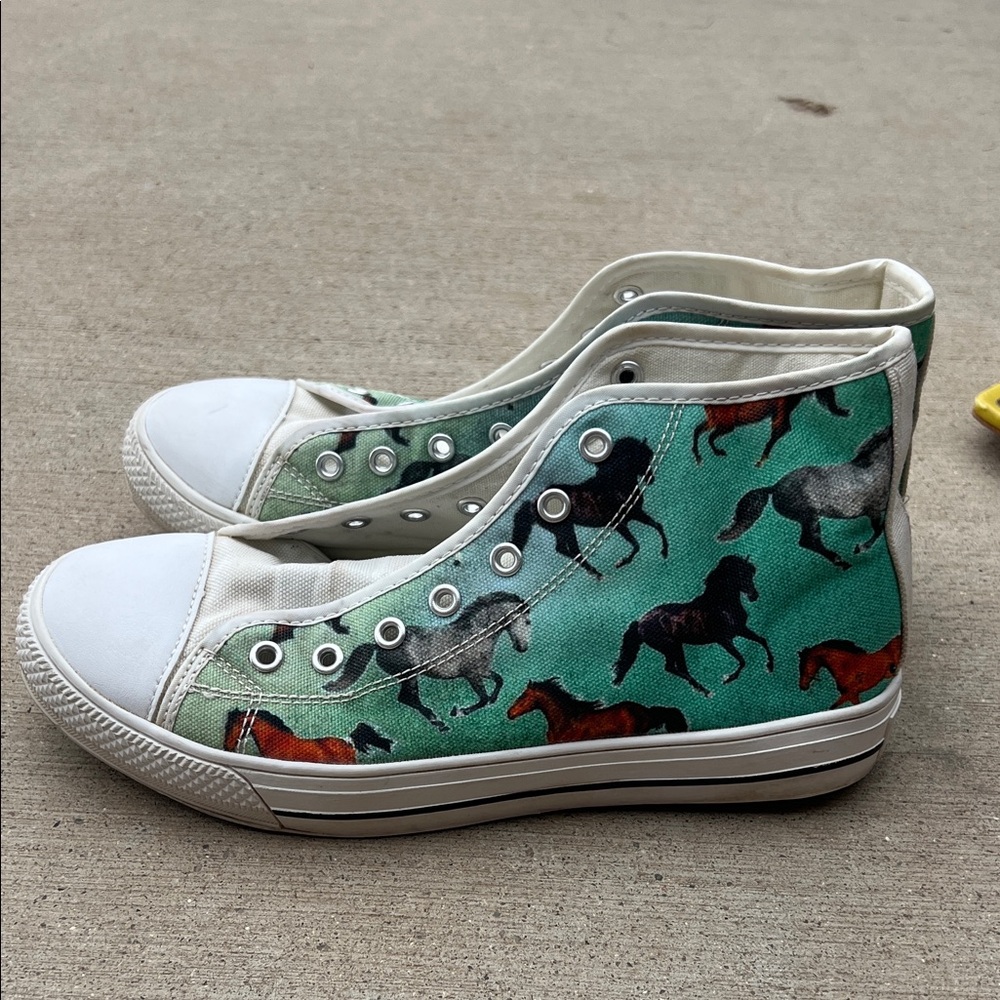 Green Horse Print Sneakers